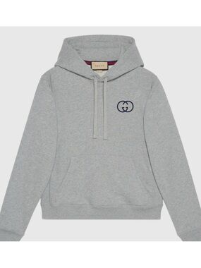 Gucci embroidered interlocking G jersey cotton hoodie size medium